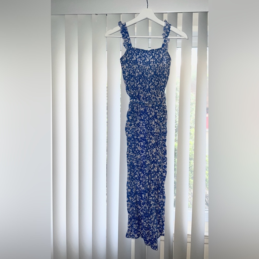 FLORAL ROYAL BLUE JUMPSUIT small fits 4-6